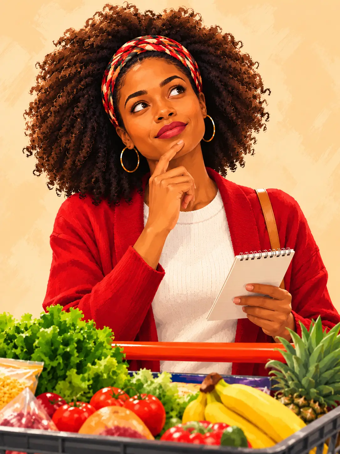 woman thinking of groceries